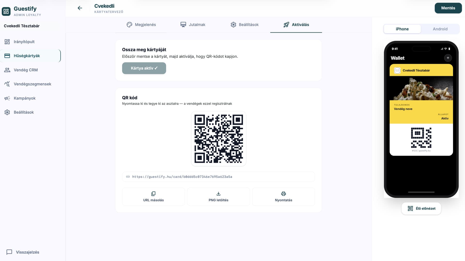 QR-kód aktiválás